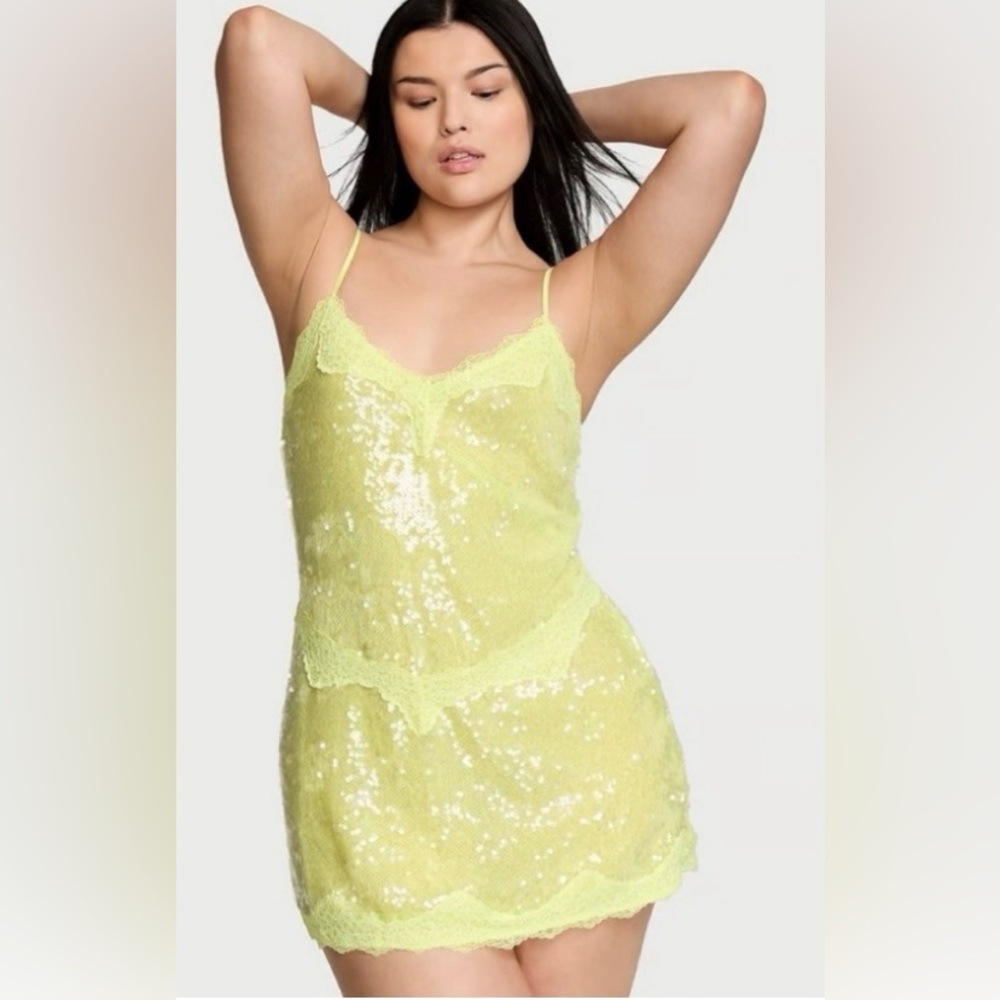 Victorias Secret neon yellow Viral sequin mini dress NWT $99.95 medium